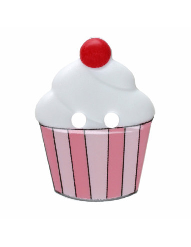 Kinderknopf Cupcake 20 mm  - Dill weiss/rosa
