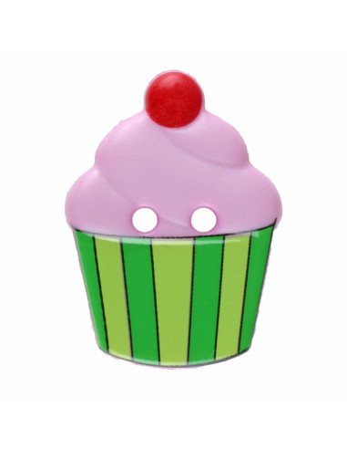Kinderknopf Cupcake 20 mm  - Dill rosa/grün