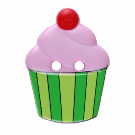 Kinderknopf Cupcake rosa/grün  20 mm  - Dill