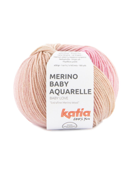 Merino Baby Aquarelle - Katia 357 - beige/hellhimmelblau/ros