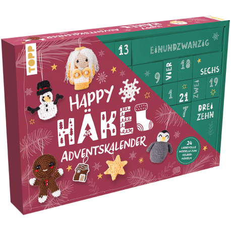 Happy Häkel-Adventskalender. Mit Material und Anleitungsbuch für 24 Häkelprojekte - Topp_21959