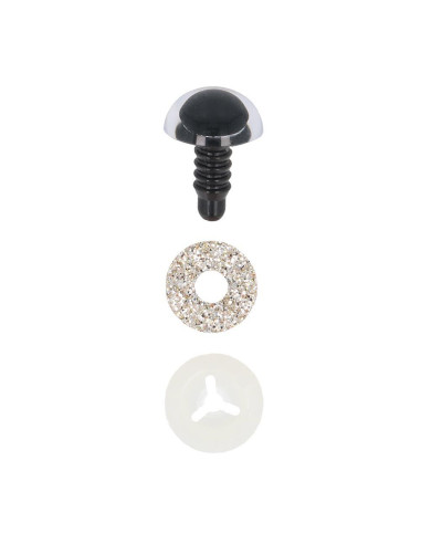 Glitter Tieraugen zweifarbig 10mm 2Stk - Opry silber