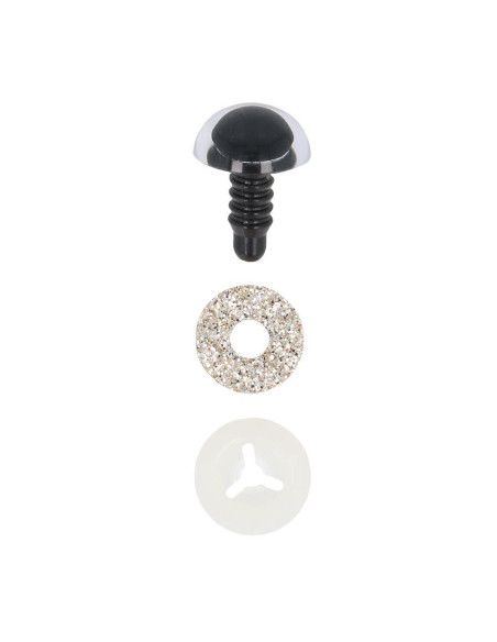 Glitter Tieraugen zweifarbig 10mm 2Stk - Opry silber