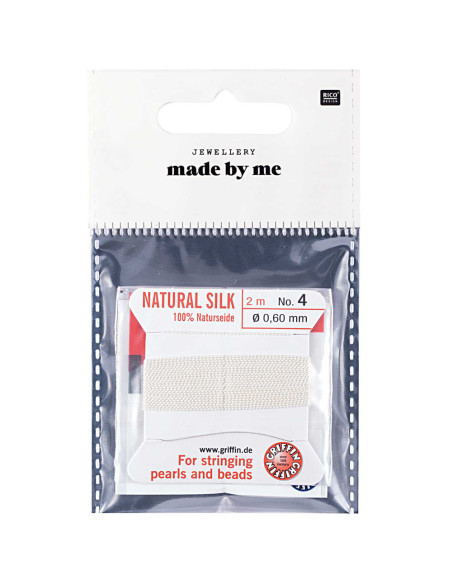 Perlenaufreihseide mit Nadel weiss 0.6 mm - Rico