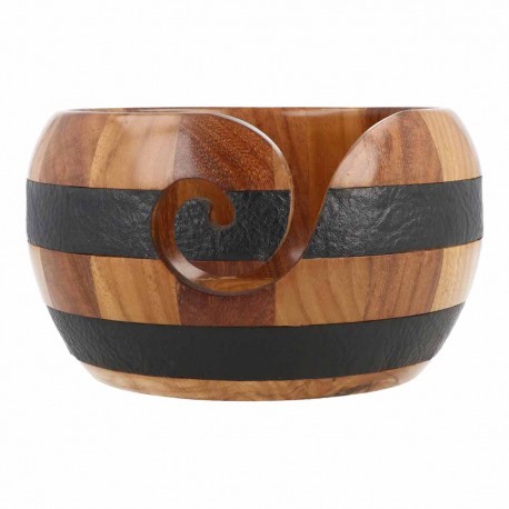 Garnschale Teakholz-Rosenholz-Leder 15x9cm  - Scheepjes