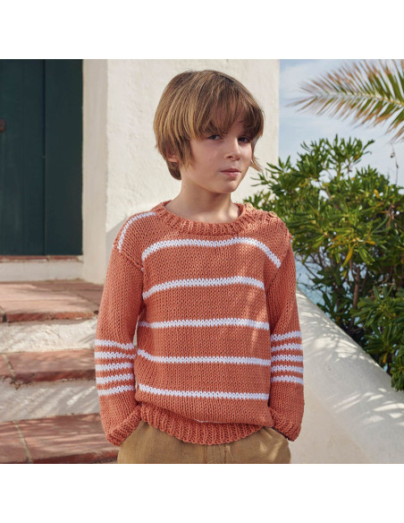 Gestreifter Kinderpullover Easy Knit Cotton - Download