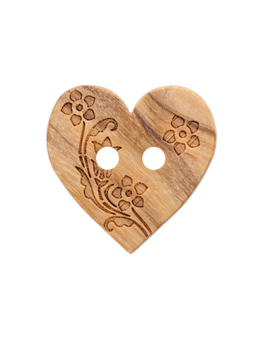 Holzknopf Herz mit Blumen 20 mm 2-Loch - Prym