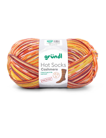 Hot Socks Cashmere 4-fach - Gründl 03 - kürbis/senf/kirsche/rost/wei