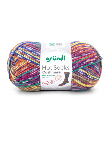 Hot Socks Cashmere 4-fach - Gründl 08 - marine/kürbis/sonnengelb/waldgrün/wei