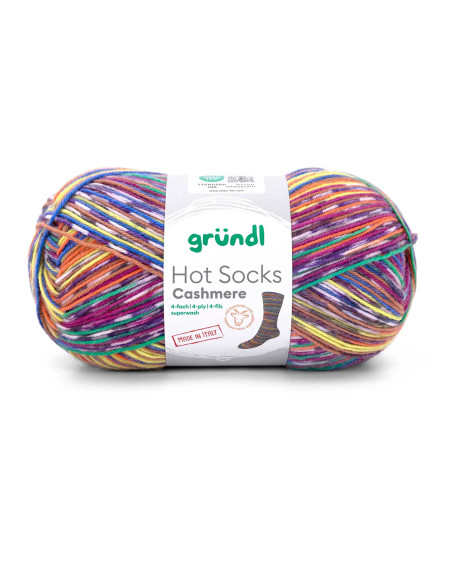 Hot Socks Cashmere 4-fach - Gründl 08 - marine/kürbis/sonnengelb/waldgrün/wei