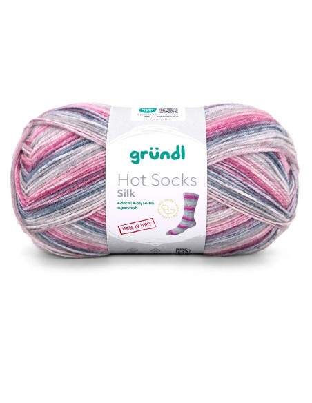 Hot Socks Silk 4-fach - Gründl 03 - eisblau/beere/granatapfel/steingrau
