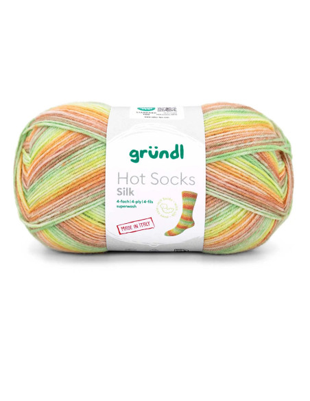 Hot Socks Silk 4-fach - Gründl 04 - limette/blattgrün/safran/kürbis
