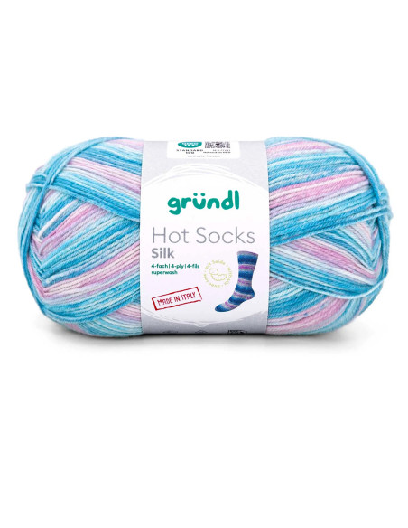 Hot Socks Silk 4-fach - Gründl 06 - royalblau/türkis/magenta/kreide