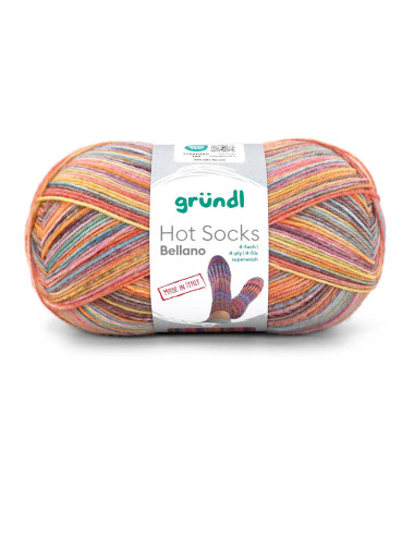 Hot Socks Bellano 4-fach - Gründl 01 -  rot/senf/rosa/himmelblau/beere