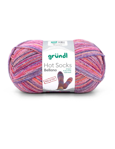Hot Socks Bellano 4-fach - Gründl 03 - magenta/orangero/himmelblau