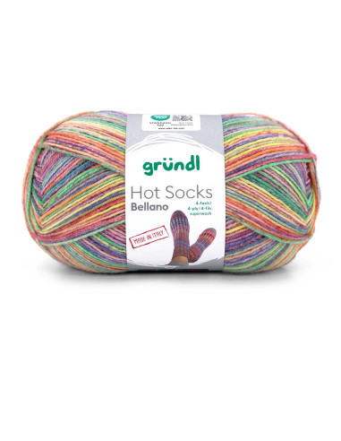 Hot Socks Bellano 4-fach - Gründl 06 - sonnengelb/magenta/azurblau/feuerrot/grasgrün