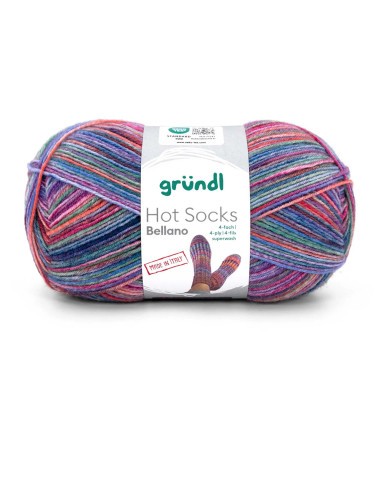 Hot Socks Bellano 4-fach - Gründl 07 - azurblau/magenta/feurrot/orange