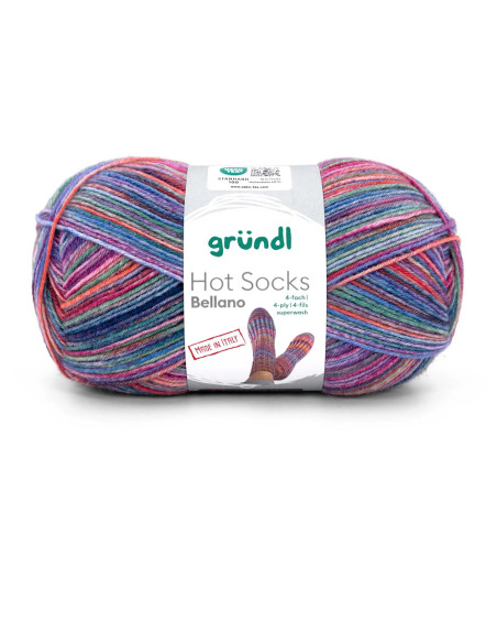 Hot Socks Bellano 4-fach - Gründl 07 - azurblau/magenta/feurrot/orange
