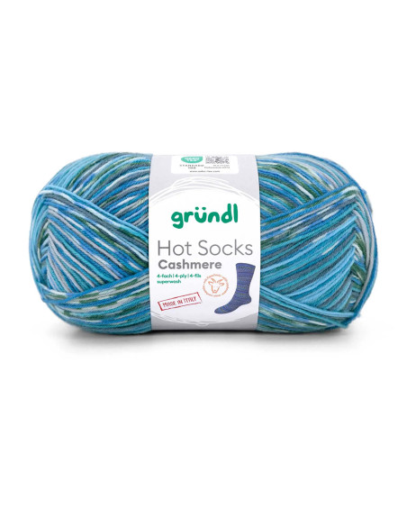Hot Socks Cashmere 4-fach - Gründl 01 - royalblau/aqua/nachtblau/wei/türkis