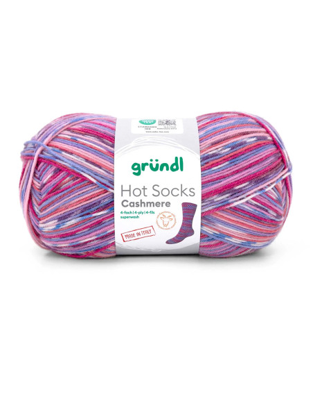 Hot Socks Cashmere 4-fach - Gründl 02 - fuchsia/burgund/puderrosa/nachtblau/wei
