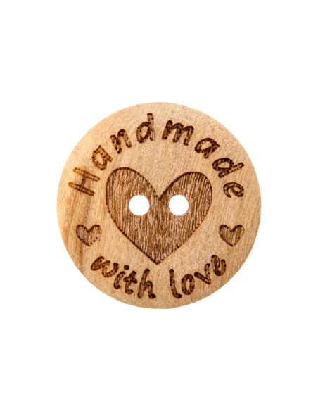 Holzknopf 2-Loch 20 mm Handmade with love - Prym 0016 - beige