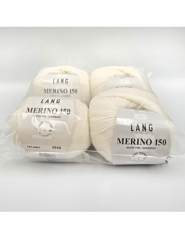 4 Knäuel Merino 150 Lang Yarns 0001 weiss - Outlet