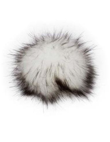 Kunstfellbommel mit Druckknopf 12 cm - ProLana 03 - white black